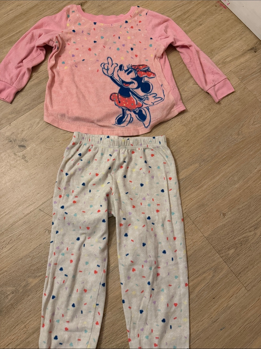 Disney Minnie Mouse Pink and Cream Girls Pajama Set with Confetti Dots